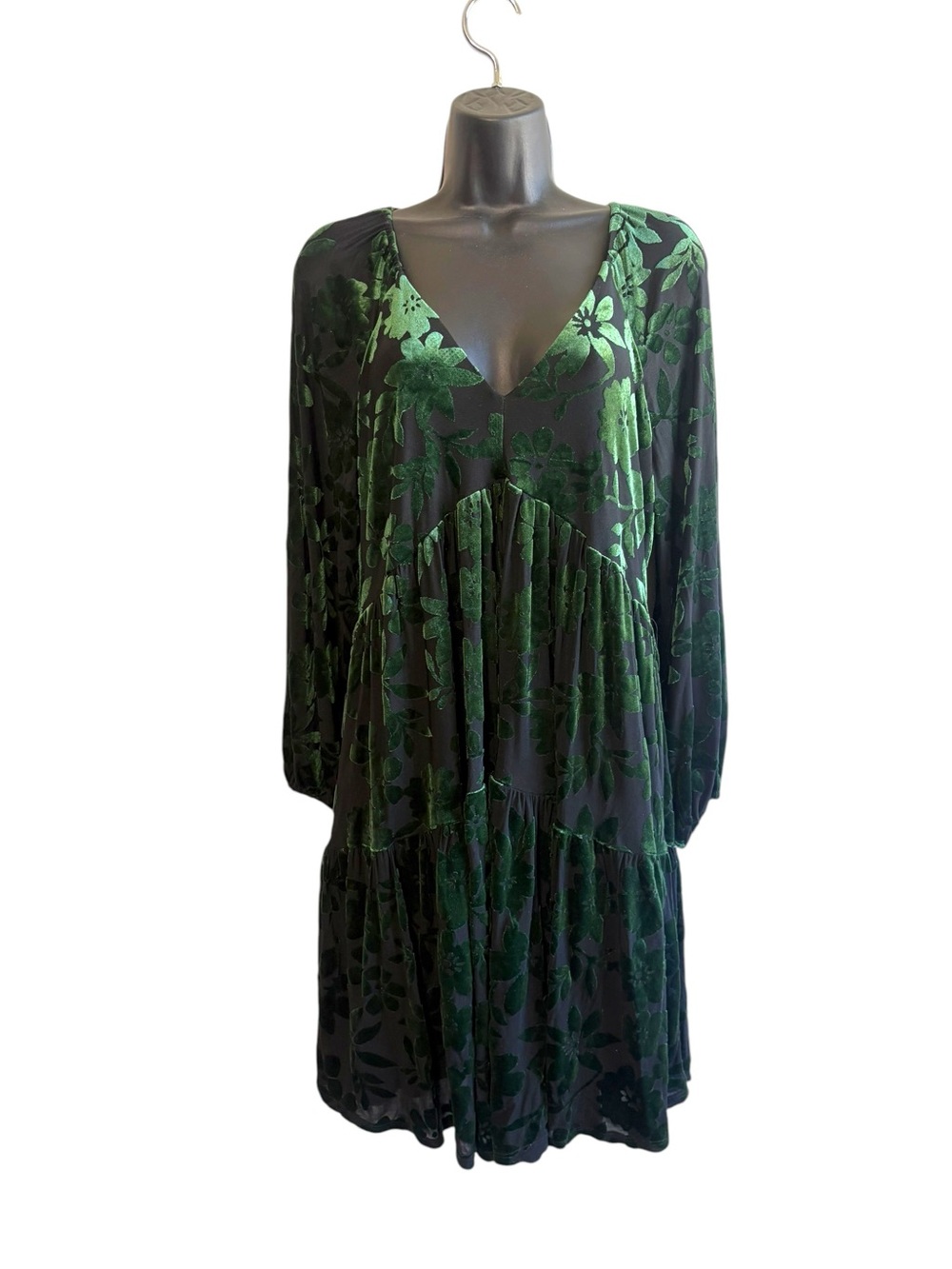 Taylor Size 10 Green Black Velvet Burnout Long Sleeve Mini Dress Whimsigoth